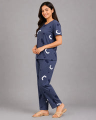 Pattern Printed Pajama Set - Blue