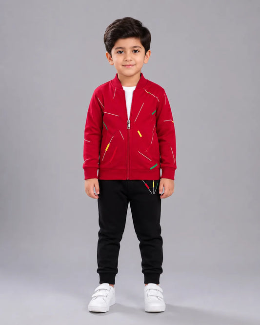 Kids Zipper Winter Tracksuit - Red