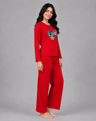 Women Round-Neck Lounge Wear | Love Color - Red