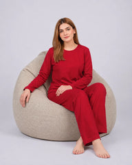 Women Round Neck Lounge Wear - Red