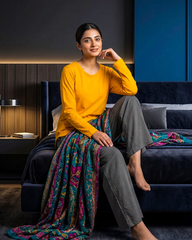 Women's Premium 2 Piece Lounge Set - Yellow & Grey