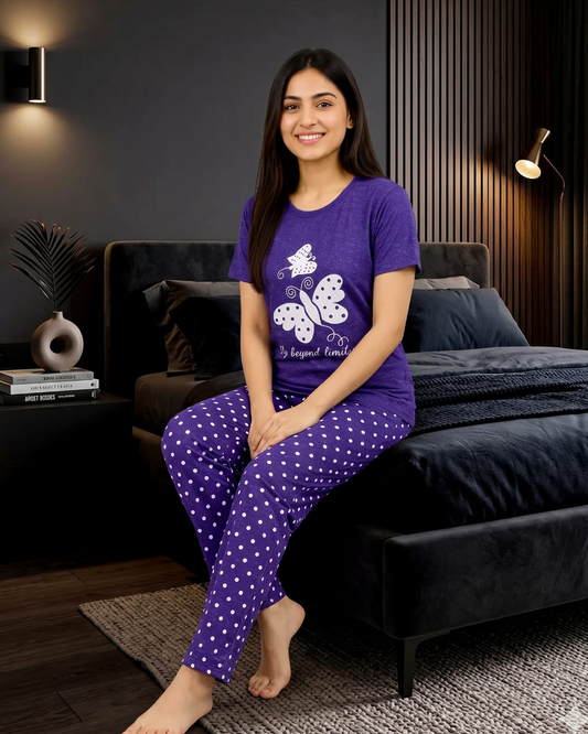 Polka Dot Butterfly Pajama Set - Purple