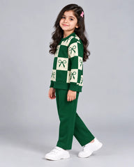 Check Bow Kids Winter Set - Dark Green