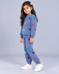 Multi Heart Printed Sweatshirt Set - Blue