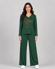 Women V-Neck Lounge Wear | Spring Tree - Sherwood Green