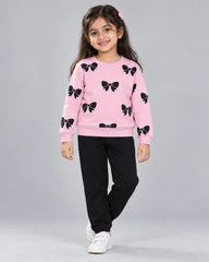 Bow Bliss Winter Fleece Set for Girls - Pink
