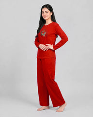 Women Round-Neck Lounge Wear | Never Give Up - Red