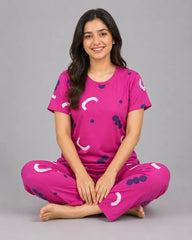 Pattern Printed Pajama Set - Pink