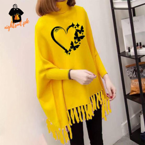 Yellow Love Butterfly Printed Poncho