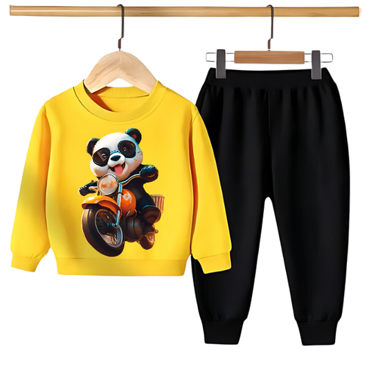 Kids Winter Sweat Shirt Set | Panda Ride On Bike Printed