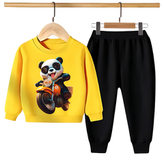 Kids Winter Sweat Shirt Set | Panda Ride On Bike Printed