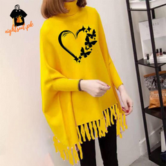 Yellow Love Butterfly Printed Poncho