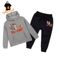 Hazzel Grey Tom And Jerry Printed Kids Hoodie Set