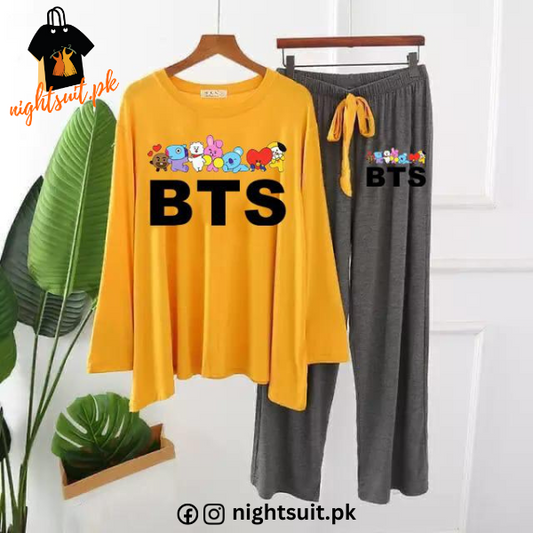 Black BTS and Cartoons Printed Loungewear