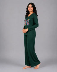 Women V-Neck Lounge Wear | Colored Butterfly - Sherwood Green