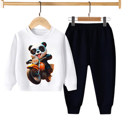 Kids Winter Sweat Shirt Set | Panda Ride On Bike Printed