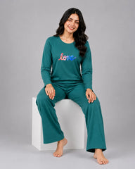 Women Round-Neck Lounge Wear | Multi Love - Sherwood Green