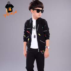 Kids Black Printed Zipper with Warm Black Trouser ( 3 Piece )