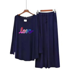 Women Round-Neck Lounge Wear | Multi Love - Navy Blue