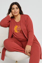 Women’s 3 Piece Nightwear Lounge Set with Sun Roses Print | Plus Size Loungewear