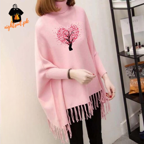 Pink Tree Printed Poncho