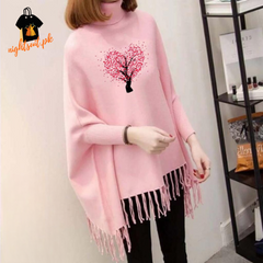 Pink Tree Printed Poncho