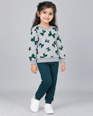 Flutter Wings Butterfly Fleece Set for Girls - Dark Green