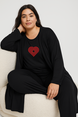 Women’s 3 Piece Nightwear Lounge Set with Geometrical Heart Print | Plus Size Loungewear