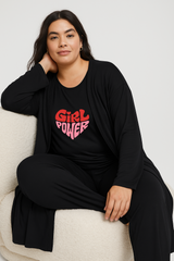 Women’s 3 Piece Nightwear Lounge Set with Girl Power Print | Plus Size Loungewear