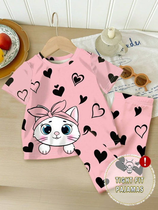 Trendy Kids' Kitty T-Shirt & Pajama Set