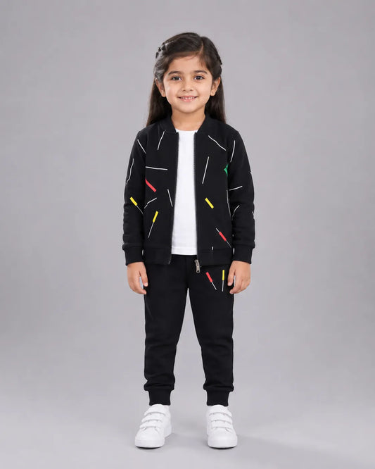 Kids Zipper Winter Tracksuit - Black