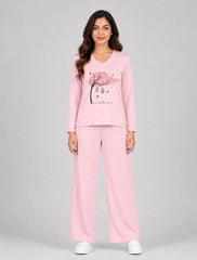 Women V-Neck Lounge Wear | Spring Tree - Baby Pink