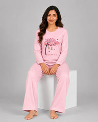 Women Round Neck Lounge Wear | Spring Tree - Baby Pink