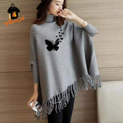 Grey Flying Butterfly Printed Poncho
