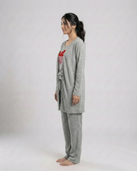 Women 3 Pieces Night Suit - Girl Power | Grey