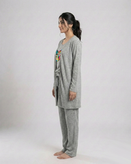 Women 3 Pieces Night Suit - Love Color | Grey