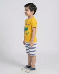 Crocodile Print T-Shirt & Striped Shorts Set for Toddlers