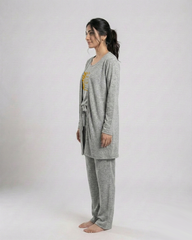 Women 3 Pieces Night Suit - Sun Roses | Grey