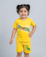 Little Dino Boys Yellow T-Shirt & Shorts Set