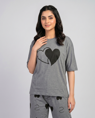 Grey Heart Print Pajama Set – Soft Lounge & Sleepwear