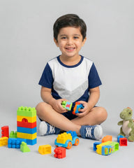 Blue Grey Panel Kids Short Sleeve Kids Wear
