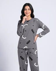 Pattern Printed Pajama Set - Grey