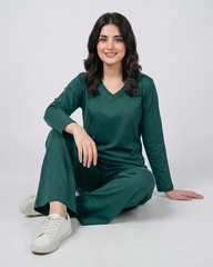 Women V Neck Lounge Wear - Sherwood Green