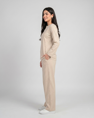 Women Button Style 2 Piece Lounge Wear - Beige