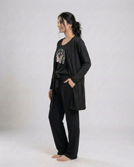 Women 3 Pieces Night Suit - Never Give Up | Black