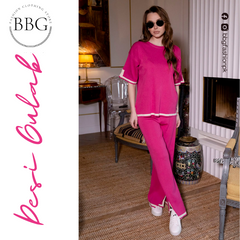 Desi Gulab Slit Short Sleeve T-shirts and High Waist Wide Leg Pants