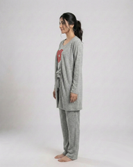 Women 3 Pieces Night Suit - Geometrical | Grey