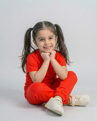 Kids Red Cotton T-Shirt & Trouser Set
