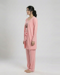 Women 3 Pieces Night Suit - Never Give Up | Baby Pink