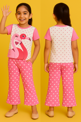 Girls' Flamingo Heart Print Top & Flared Pants Set